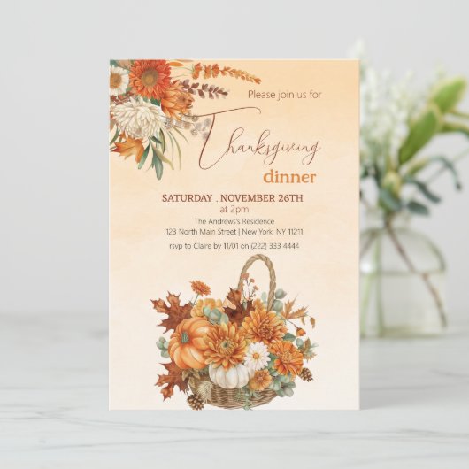 Rustic Autumn Pumpkin Thanksgiving Dinner Kaart (Staand voorkant)