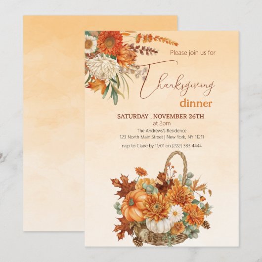 Rustic Autumn Pumpkin Thanksgiving Dinner Kaart (Voorkant / Achterkant)