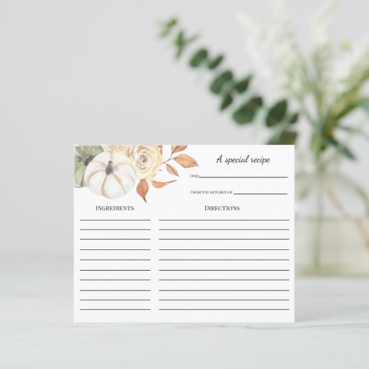 Rustic Autumn Pumpkin Vrijgezellenfeest Recipcard (Staand voorkant)