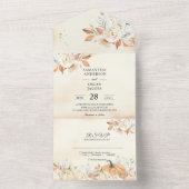 Rustic Autumn Pumpkins & Flowers All In One Uitnodiging (Binnen)
