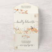 Rustic Autumn Pumpkins & Flowers All In One Uitnodiging (Buitenkant)