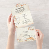 Rustic Autumn Pumpkins & Flowers All In One Uitnodiging (Afscheurbaar)