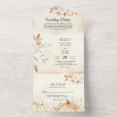 Rustic Autumn Pumpkins & Flowers All In One Uitnodiging (Binnen)