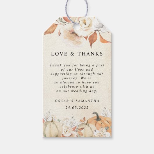Rustic Autumn Pumpkins & Flowers Cadeaulabel (Voorkant)