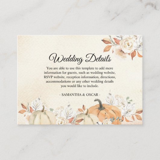 Rustic Autumn Pumpkins & Flowers Informatiekaartje (Voorkant)