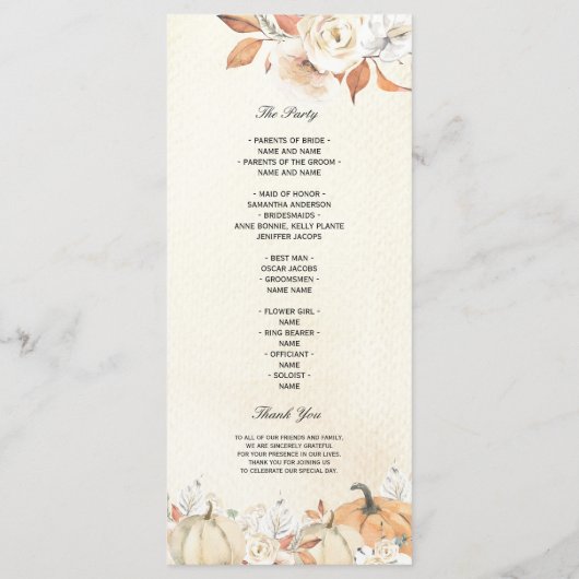 Rustic Autumn Pumpkins & Flowers Menu (Achterkant)