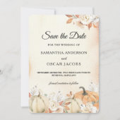 Rustic Autumn Pumpkins & Flowers Save The Date (Voorkant)