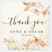 Rustic Autumn Pumpkins & Flowers Vierkante Sticker (Voorkant)