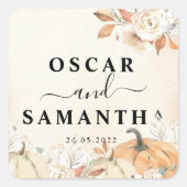 Rustic Autumn Pumpkins & Flowers Vierkante Sticker (Voorkant)
