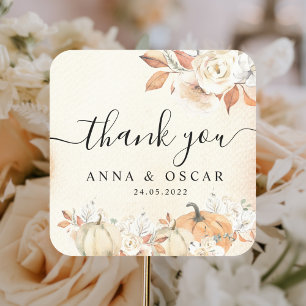 Rustic Autumn Pumpkins & Flowers Vierkante Sticker