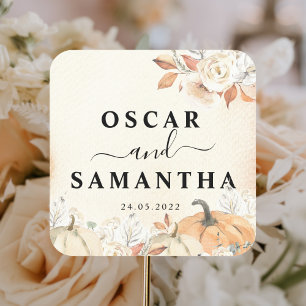 Rustic Autumn Pumpkins & Flowers Vierkante Sticker