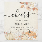 Rustic Autumn Pumpkins & Flowers Wijn Etiket (Enkel label)