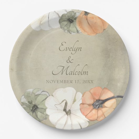 Rustic Autumn Pumpkins Personalized Wedding Papieren Bordje (Voorkant)