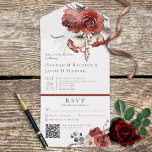 Rustic Autumn Rust Floral White QR Code All In One Uitnodiging<br><div class="desc">BESCHIKBAAR MET OF ZONDER EEN QR-CODE OM IN HET RSVP-GEBIED TE SCAN. Dit ontwerp is voorzien van aardtoon, herfst gekleurde bloemen in roest, wit en ivoor, met grijze en groene tinten, op een bruine grijze of witte achtergrond. Voeg een code QR aan uw uitnodiging toe zodat de gasten tot uw...</div>