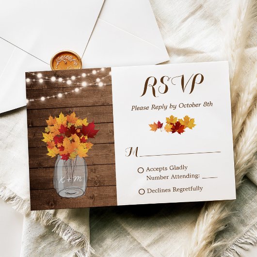 Rustic Autumn String Lights Mason Jar Wedding RSVP Kaartje