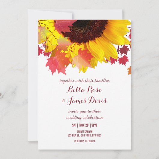 Rustic Autumn Sunflower Fall Wedding Invitting Kaart (Voorkant)