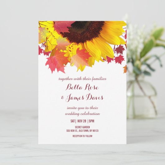 Rustic Autumn Sunflower Fall Wedding Invitting Kaart (Staand voorkant)