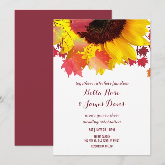 Rustic Autumn Sunflower Fall Wedding Invitting Kaart (Voorkant / Achterkant)