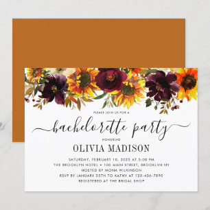 Rustic Autumn Sunflower Floral Bachelorette Party Kaart