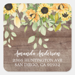 Rustic Autumn Sunflower Floral Return Address Vierkante Sticker