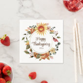 Rustic Autumn Sunflower Floral Thanksgiving Script Servet (Insitu)