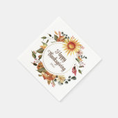 Rustic Autumn Sunflower Floral Thanksgiving Script Servet (Hoek)