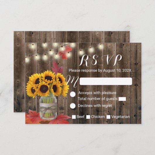 Rustic Autumn Sunflower Jar Fall Wedding RSVP (Voorkant / Achterkant)