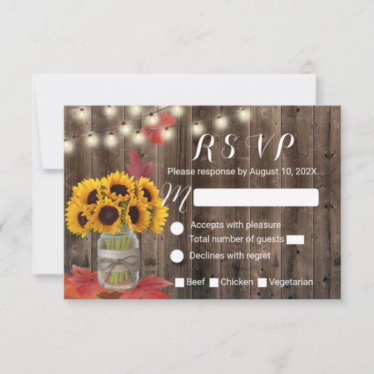 Rustic Autumn Sunflower Jar Fall Wedding RSVP Kaartje (Voorkant)