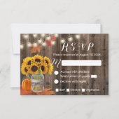 Rustic Autumn Sunflower Jar Pumpkin Wedding RSVP Kaartje (Voorkant)