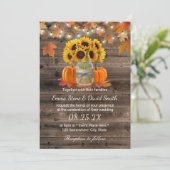 Rustic Autumn Sunflower Jar Pumpkins Fall Wedding Kaart (Staand voorkant)