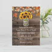 Rustic Autumn Sunflower Jar String Lights Wedding Kaart (Staand voorkant)