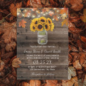 Rustic Autumn Sunflower Jar String Lights Wedding Kaart