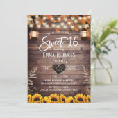 Rustic Autumn Sunflower  Lantern Sweet 16 Kaart (Staand voorkant)