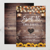 Rustic Autumn Sunflower  Lantern Sweet 16 Kaart (Voorkant / Achterkant)