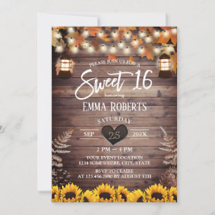 Rustic Autumn Sunflower  Lantern Sweet 16 Kaart