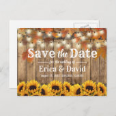 Rustic Autumn Sunflower & Leaves Barn Wedding Aankondigingskaart (Voorkant / Achterkant)