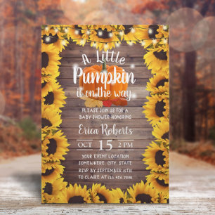 Rustic Autumn Sunflower Little Pumpkin Baby shower Kaart