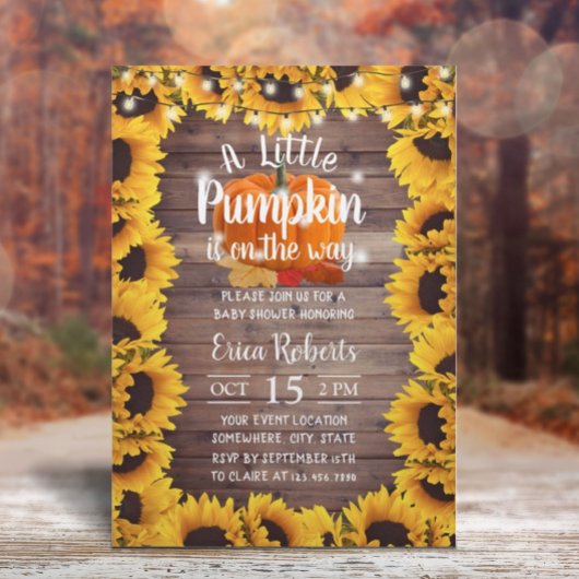 Rustic Autumn Sunflower Little Pumpkin Baby shower Kaart