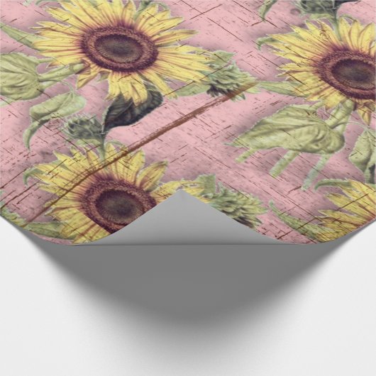 Rustic Autumn Sunflower Pattern Cadeaupapier (Hoek)