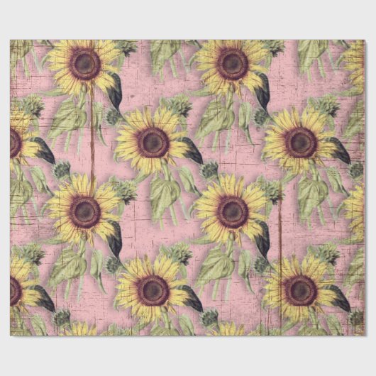 Rustic Autumn Sunflower Pattern Cadeaupapier (Vlak)