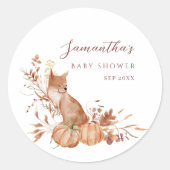 Rustic Autumn Terracotta Fox Pumpkin Baby Shower Ronde Sticker (Voorkant)