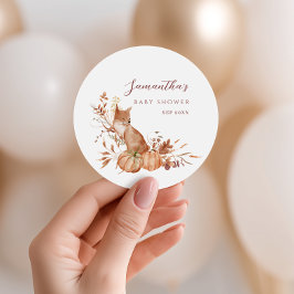Rustic Autumn Terracotta Fox Pumpkin Baby Shower Ronde Sticker