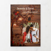 Rustic Autumn Tree Photo Wedding  Drieluik Uitnodiging (Cover)