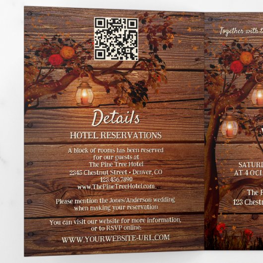 Rustic Autumn Tree Photo Wedding  Drieluik Uitnodiging (Binnenzijde eerst)