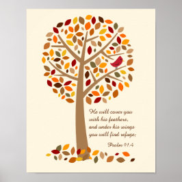Rustic Autumn Tree Psalm 91 Christelijke Bijbelver Poster