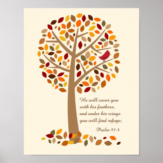 Rustic Autumn Tree Psalm 91 Christelijke Bijbelver Poster (Voorkant)