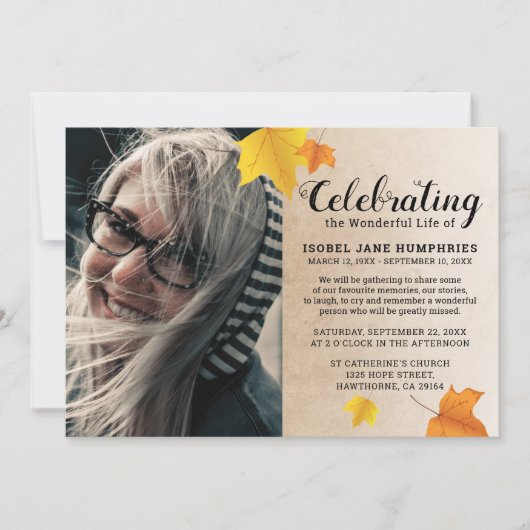 Rustic Autumn verlaat begrafenis | Viering van het Kaart (Voorkant)