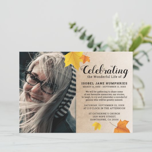 Rustic Autumn verlaat begrafenis | Viering van het Kaart (Staand voorkant)