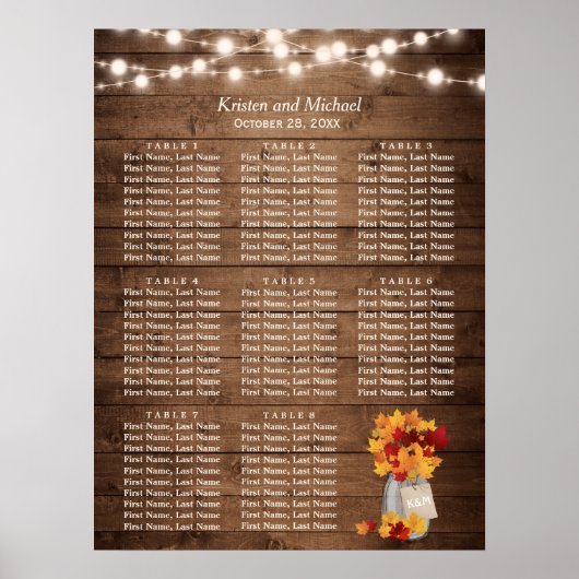 Rustic Autumn verliest String Lights Seating Chart Poster (Voorkant)
