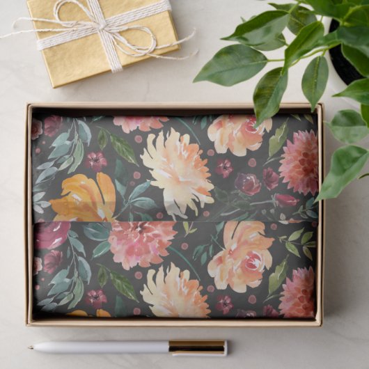Rustic Autumn Waterverf Floral over houtskool Tissuepapier (Geschenk)